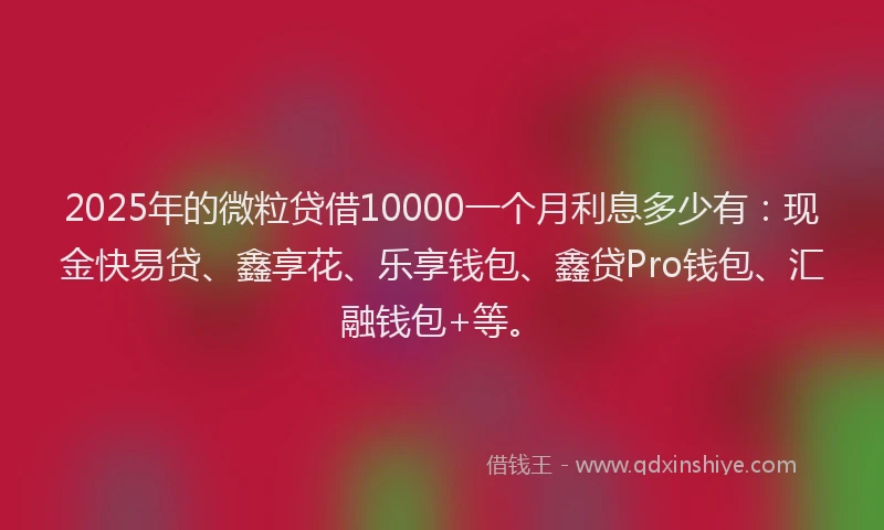 2025年的微粒贷借10000一个月利息多少有：现金快易贷、鑫享花、乐享钱包、鑫贷Pro钱包、汇融钱包+等。