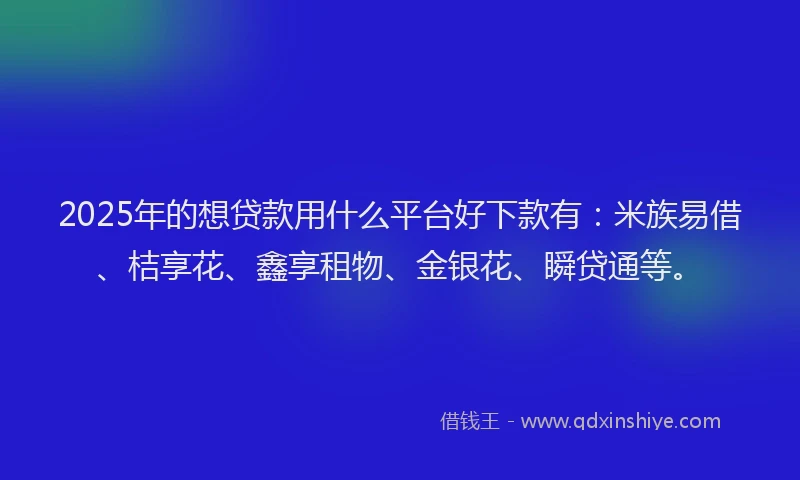 2025年的想贷款用什么平台好下款有：米族易借、桔享花、鑫享租物、金银花、瞬贷通等。