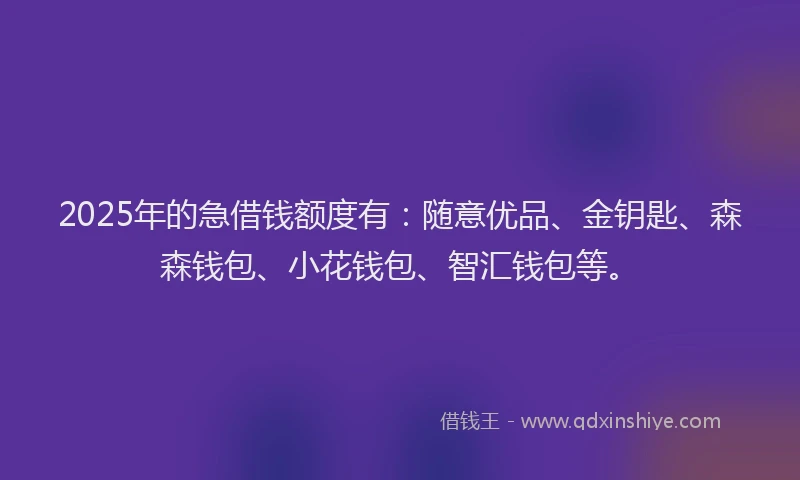 2025年的急借钱额度有：随意优品、金钥匙、森森钱包、小花钱包、智汇钱包等。