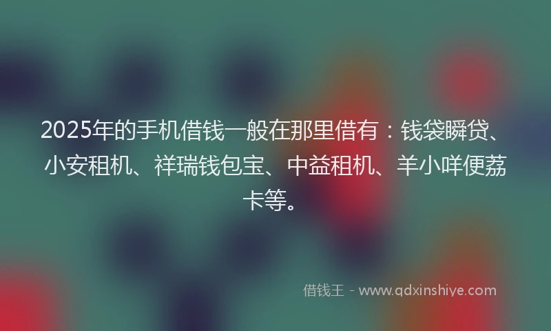 2025年的手机借钱一般在那里借有：钱袋瞬贷、小安租机、祥瑞钱包宝、中益租机、羊小咩便荔卡等。