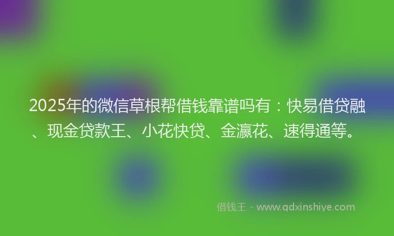 2025年的微信草根帮借钱靠谱吗有：快易借贷融、现金贷款王、小花快贷、金瀛花、速得通等。