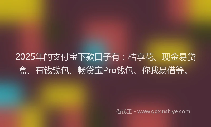 2025年的支付宝下款口子有：桔享花、现金易贷盒、有钱钱包、畅贷宝Pro钱包、你我易借等。