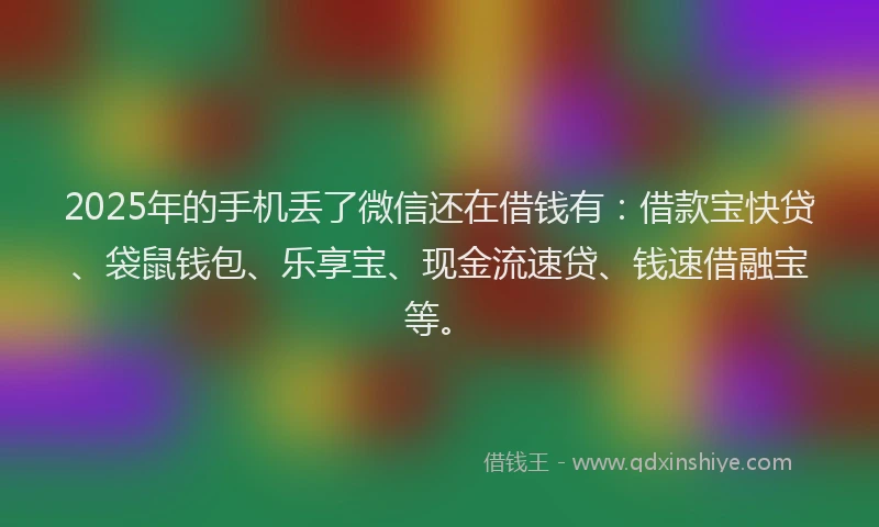 2025年的手机丢了微信还在借钱有：借款宝快贷、袋鼠钱包、乐享宝、现金流速贷、钱速借融宝等。