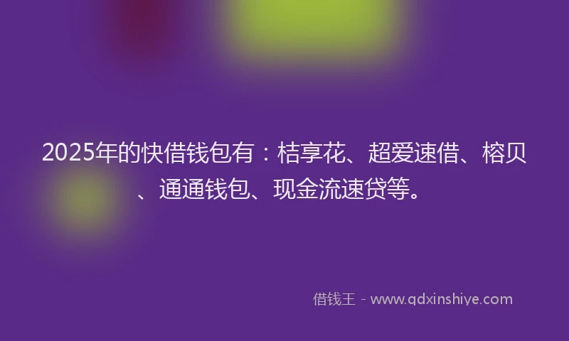 2025年的快借钱包有：桔享花、超爱速借、榕贝、通通钱包、现金流速贷等。