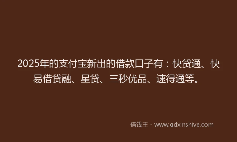 2025年的支付宝新出的借款口子有：快贷通、快易借贷融、星贷、三秒优品、速得通等。