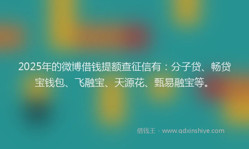 2025年的微博借钱提额查征信有：分子贷、畅贷宝钱包、飞融宝、天源花、甄易融宝等。