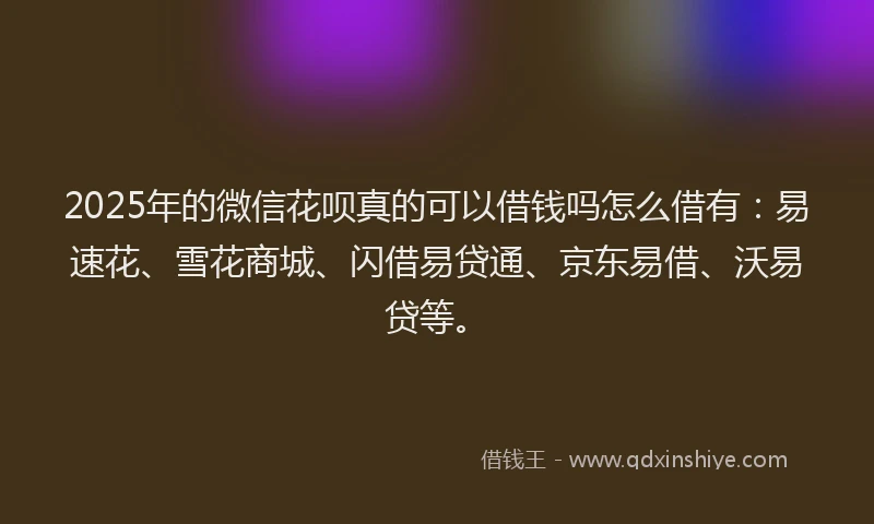 2025年的微信花呗真的可以借钱吗怎么借有：易速花、雪花商城、闪借易贷通、京东易借、沃易贷等。