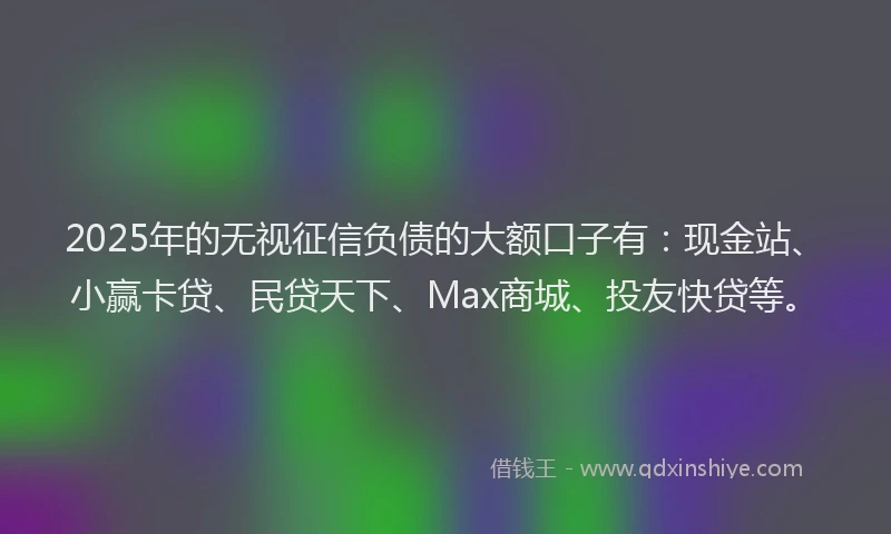2025年的无视征信负债的大额口子有：现金站、小赢卡贷、民贷天下、Max商城、投友快贷等。