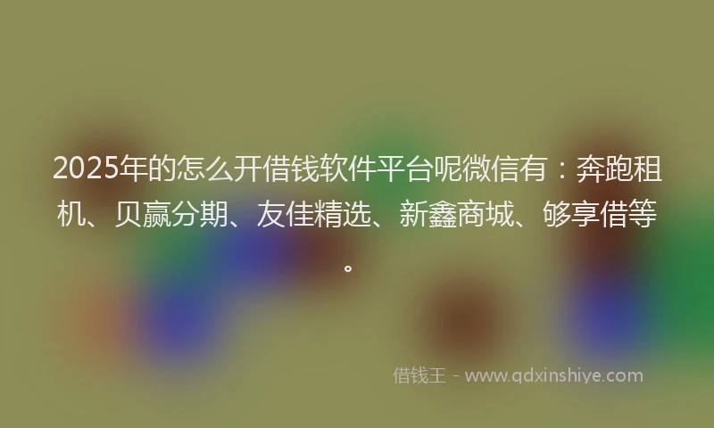 2025年的怎么开借钱软件平台呢微信有：奔跑租机、贝赢分期、友佳精选、新鑫商城、够享借等。