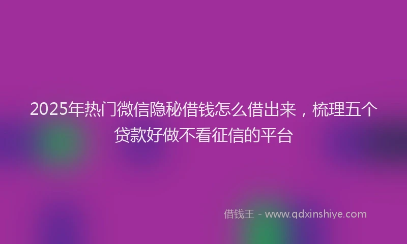 2025年热门微信隐秘借钱怎么借出来，梳理五个贷款好做不看征信的平台