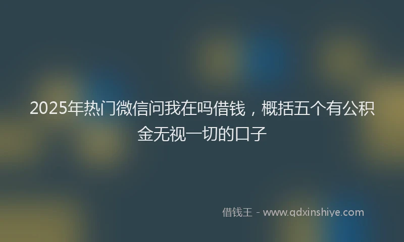 2025年热门微信问我在吗借钱，概括五个有公积金无视一切的口子