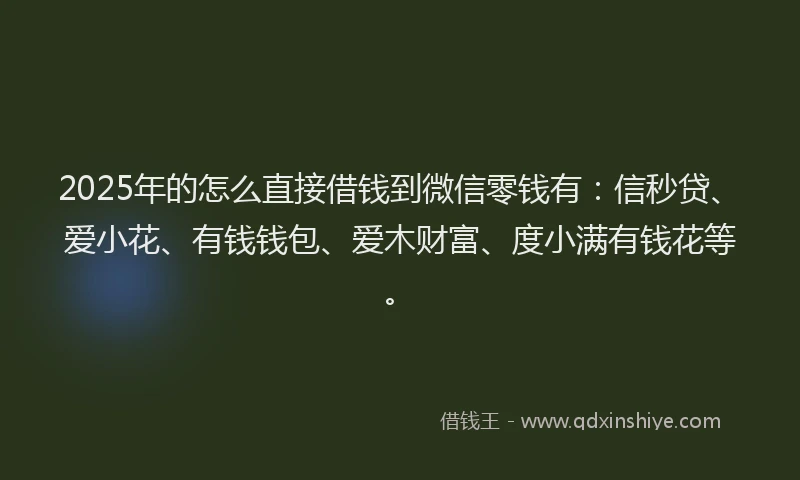 2025年的怎么直接借钱到微信零钱有：信秒贷、爱小花、有钱钱包、爱木财富、度小满有钱花等。