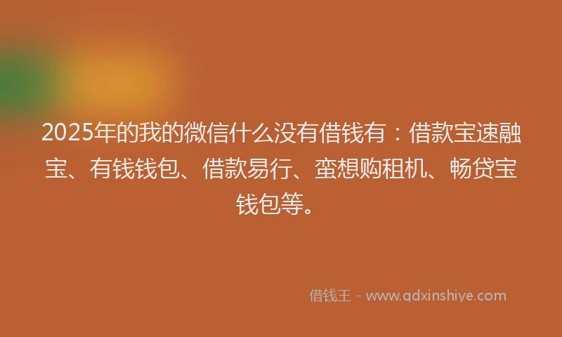 2025年的我的微信什么没有借钱有：借款宝速融宝、有钱钱包、借款易行、蛮想购租机、畅贷宝钱包等。