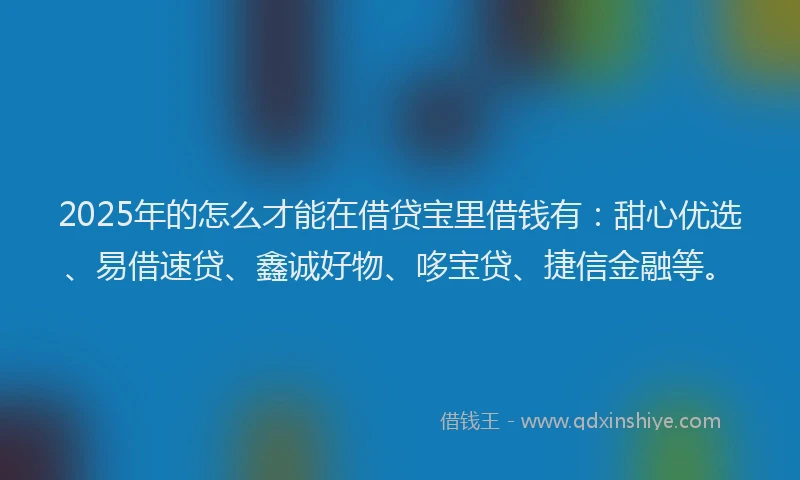 2025年的怎么才能在借贷宝里借钱有：甜心优选、易借速贷、鑫诚好物、哆宝贷、捷信金融等。