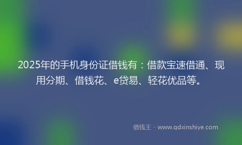 2025年的手机身份证借钱有：借款宝速借通、现用分期、借钱花、e贷易、轻花优品等。