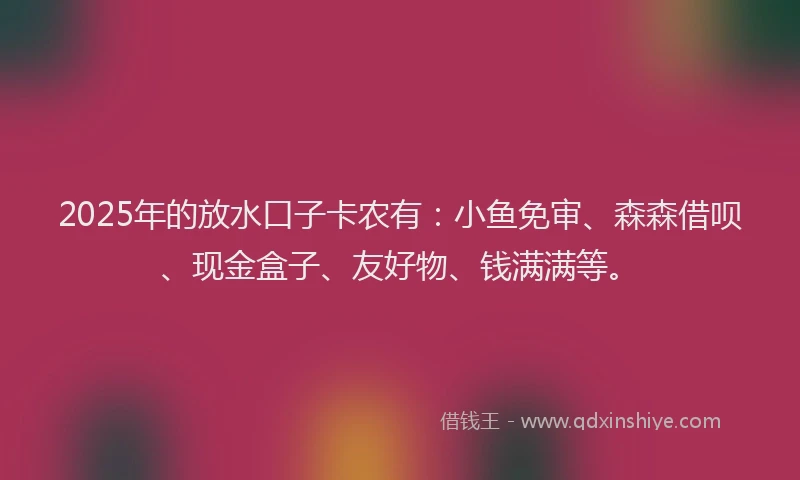 2025年的放水口子卡农有：小鱼免审、森森借呗、现金盒子、友好物、钱满满等。