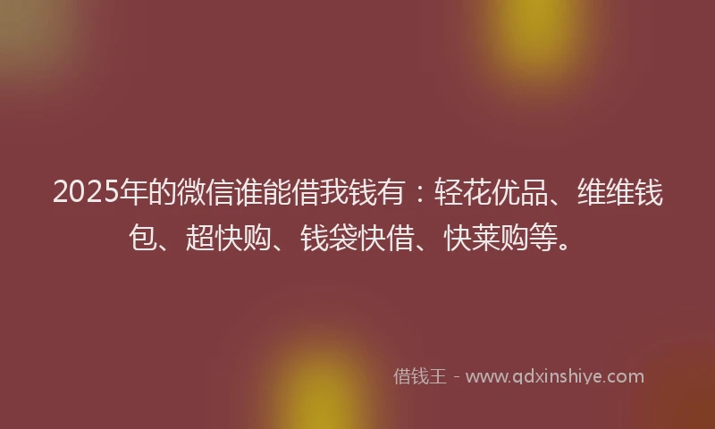2025年的微信谁能借我钱有：轻花优品、维维钱包、超快购、钱袋快借、快莱购等。