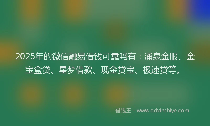 2025年的微信融易借钱可靠吗有：涌泉金服、金宝盒贷、星梦借款、现金贷宝、极速贷等。
