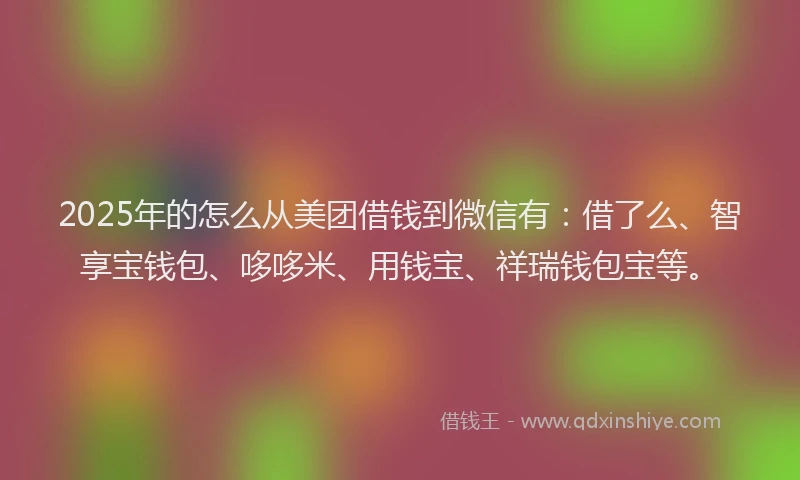 2025年的怎么从美团借钱到微信有：借了么、智享宝钱包、哆哆米、用钱宝、祥瑞钱包宝等。