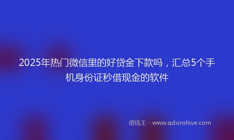 2025年热门微信里的好贷金下款吗，汇总5个手机身份证秒借现金的软件