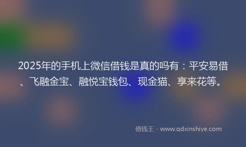 2025年的手机上微信借钱是真的吗有：平安易借、飞融金宝、融悦宝钱包、现金猫、享来花等。