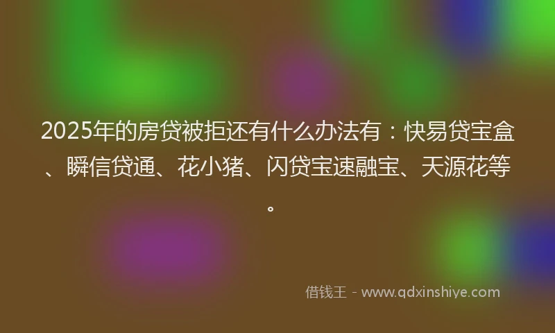 2025年的房贷被拒还有什么办法有：快易贷宝盒、瞬信贷通、花小猪、闪贷宝速融宝、天源花等。