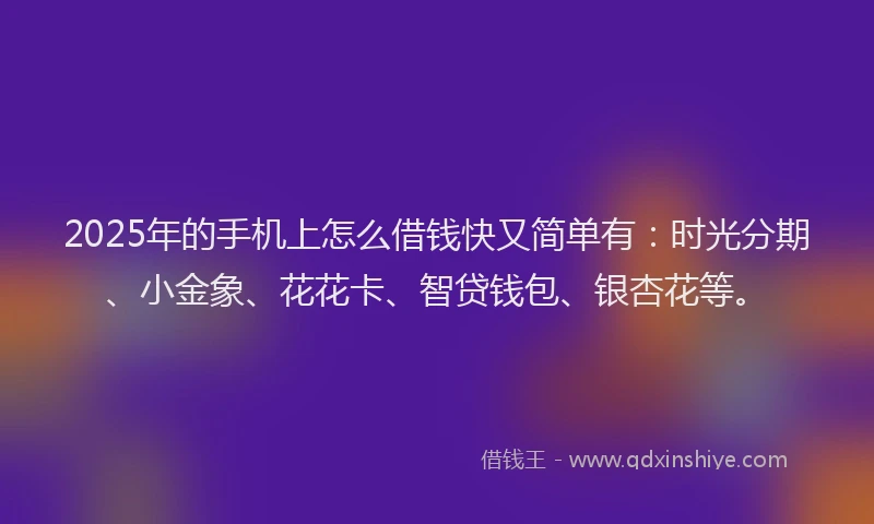 2025年的手机上怎么借钱快又简单有：时光分期、小金象、花花卡、智贷钱包、银杏花等。