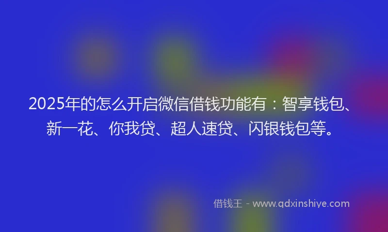 2025年的怎么开启微信借钱功能有：智享钱包、新一花、你我贷、超人速贷、闪银钱包等。