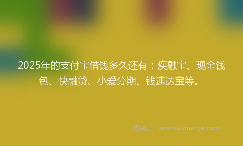 2025年的支付宝借钱多久还有：疾融宝、现金钱包、快融贷、小爱分期、钱速达宝等。