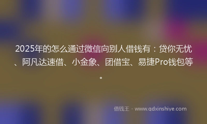 2025年的怎么通过微信向别人借钱有：贷你无忧、阿凡达速借、小金象、团借宝、易捷Pro钱包等。