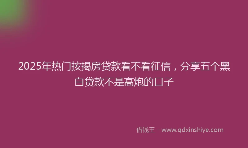 2025年热门按揭房贷款看不看征信，分享五个黑白贷款不是高炮的口子