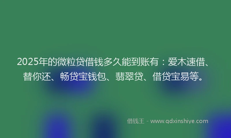 2025年的微粒贷借钱多久能到账有：爱木速借、替你还、畅贷宝钱包、翡翠贷、借贷宝易等。