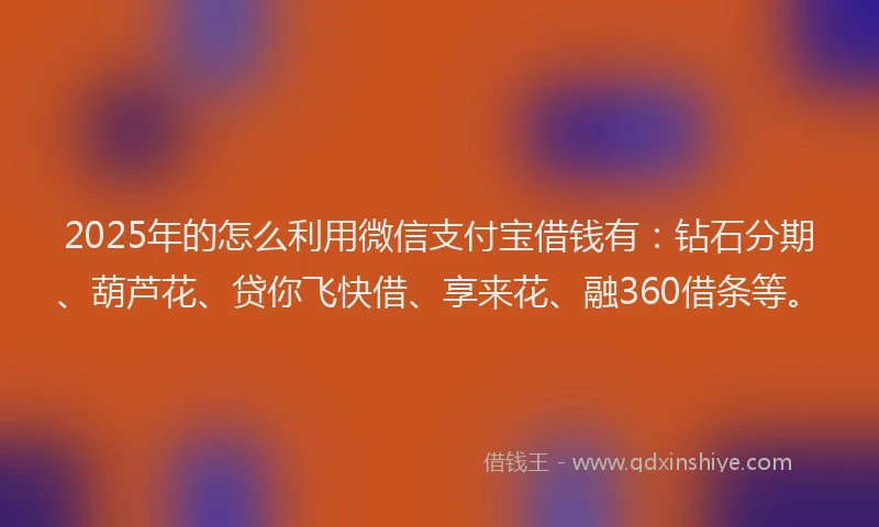 2025年的怎么利用微信支付宝借钱有：钻石分期、葫芦花、贷你飞快借、享来花、融360借条等。