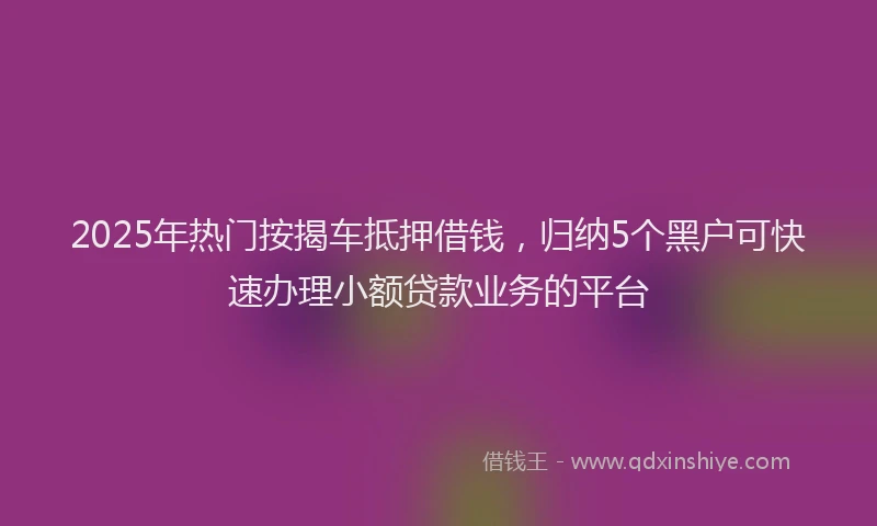 2025年热门按揭车抵押借钱，归纳5个黑户可快速办理小额贷款业务的平台