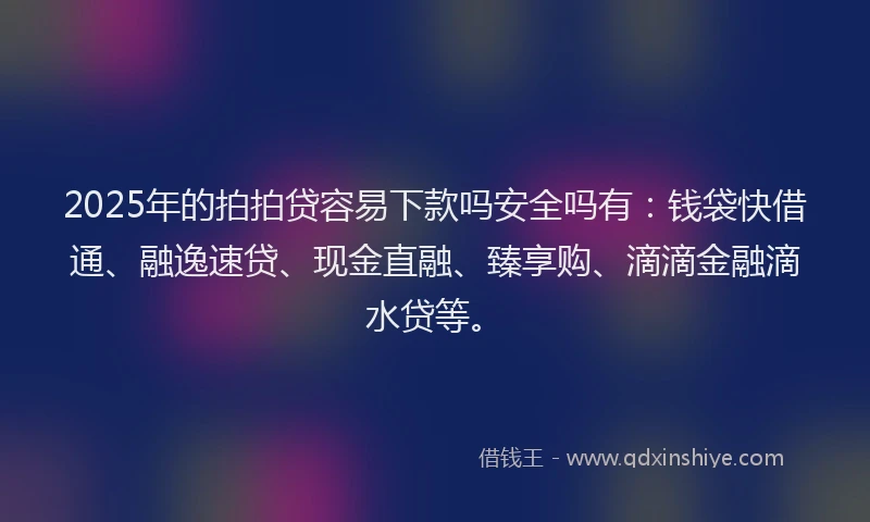 2025年的拍拍贷容易下款吗安全吗有：钱袋快借通、融逸速贷、现金直融、臻享购、滴滴金融滴水贷等。