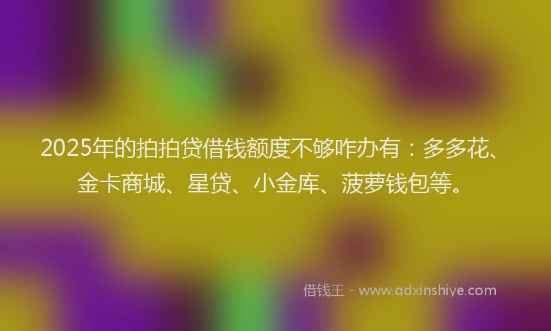 2025年的拍拍贷借钱额度不够咋办有：多多花、金卡商城、星贷、小金库、菠萝钱包等。
