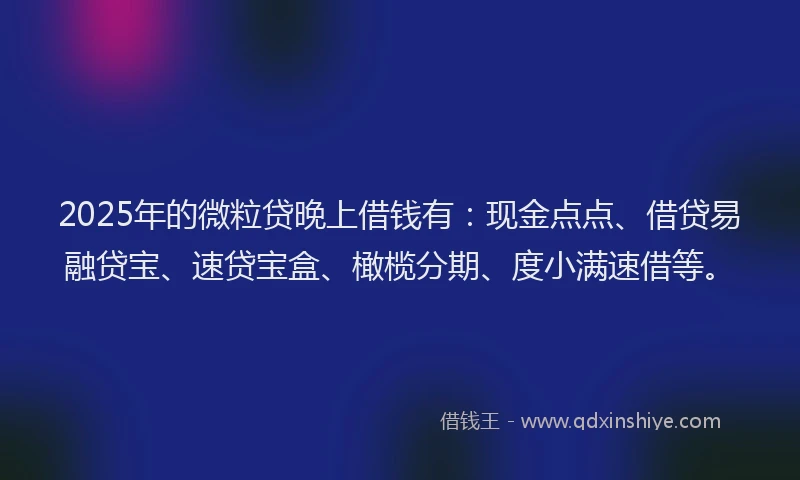 2025年的微粒贷晚上借钱有：现金点点、借贷易融贷宝、速贷宝盒、橄榄分期、度小满速借等。