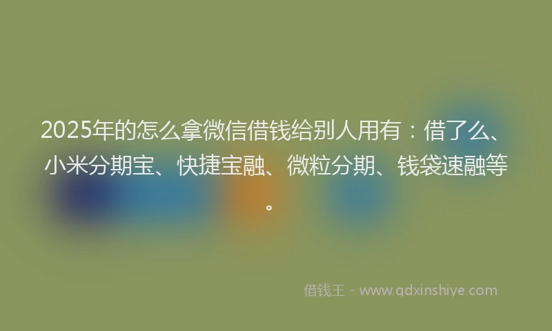 2025年的怎么拿微信借钱给别人用有：借了么、小米分期宝、快捷宝融、微粒分期、钱袋速融等。