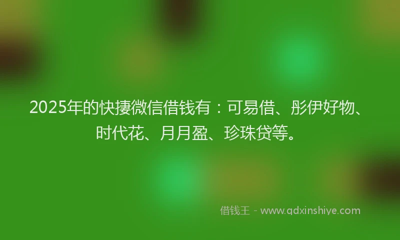 2025年的快捿微信借钱有：可易借、彤伊好物、时代花、月月盈、珍珠贷等。