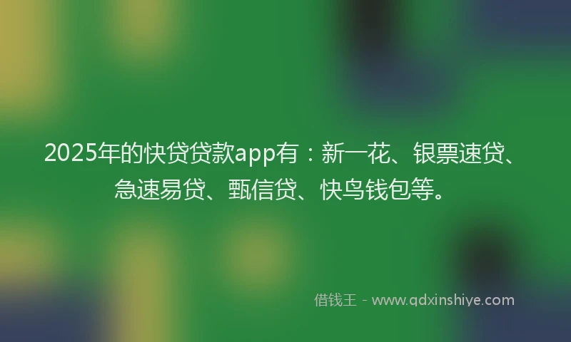2025年的快贷贷款app有：新一花、银票速贷、急速易贷、甄信贷、快鸟钱包等。