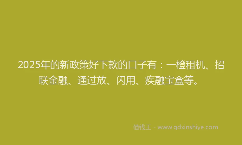 2025年的新政策好下款的口子有：一橙租机、招联金融、通过放、闪用、疾融宝盒等。