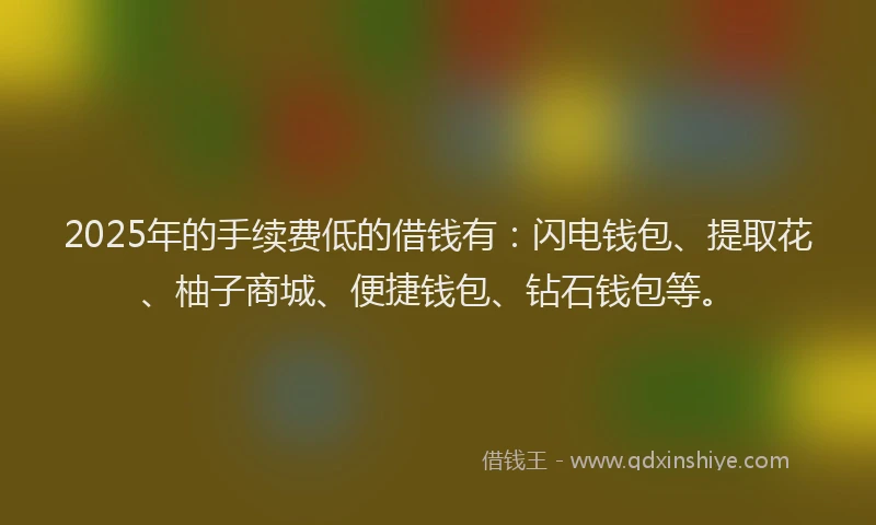 2025年的手续费低的借钱有：闪电钱包、提取花、柚子商城、便捷钱包、钻石钱包等。