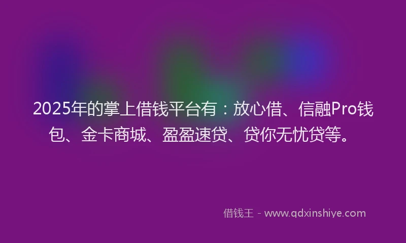 2025年的掌上借钱平台有：放心借、信融Pro钱包、金卡商城、盈盈速贷、贷你无忧贷等。