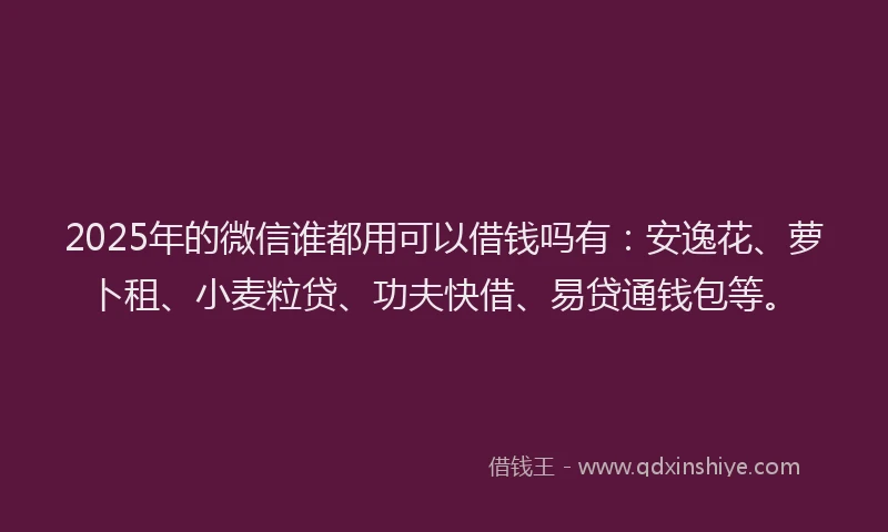 2025年的微信谁都用可以借钱吗有：安逸花、萝卜租、小麦粒贷、功夫快借、易贷通钱包等。