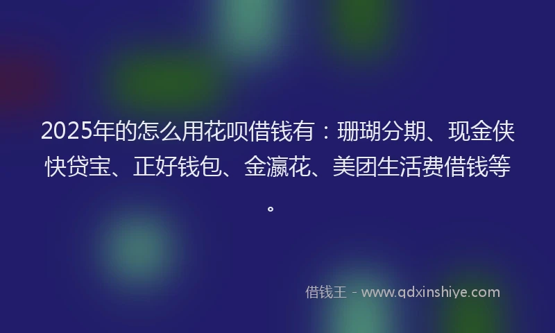 2025年的怎么用花呗借钱有：珊瑚分期、现金侠快贷宝、正好钱包、金瀛花、美团生活费借钱等。