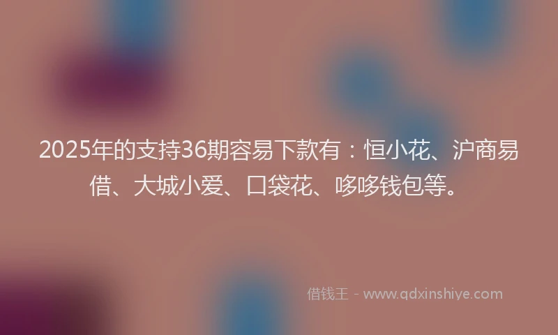 2025年的支持36期容易下款有：恒小花、沪商易借、大城小爱、口袋花、哆哆钱包等。
