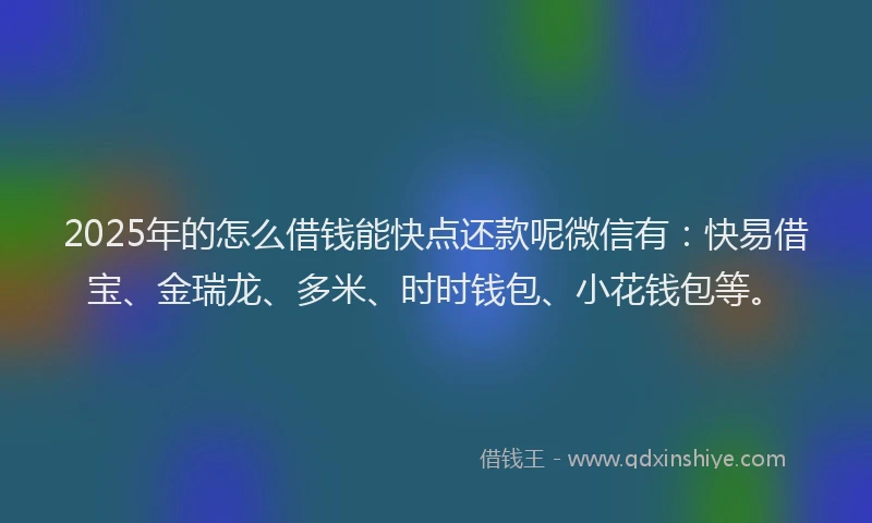 2025年的怎么借钱能快点还款呢微信有：快易借宝、金瑞龙、多米、时时钱包、小花钱包等。