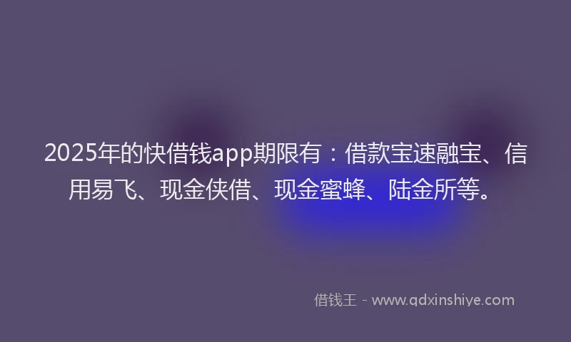 2025年的快借钱app期限有：借款宝速融宝、信用易飞、现金侠借、现金蜜蜂、陆金所等。