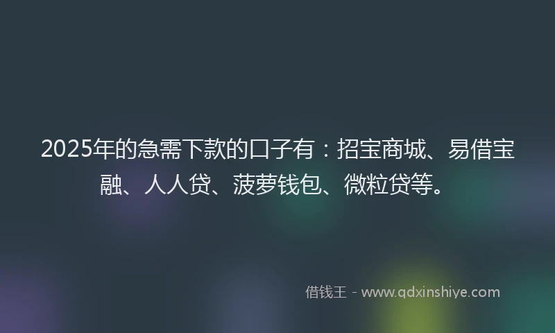 2025年的急需下款的口子有：招宝商城、易借宝融、人人贷、菠萝钱包、微粒贷等。