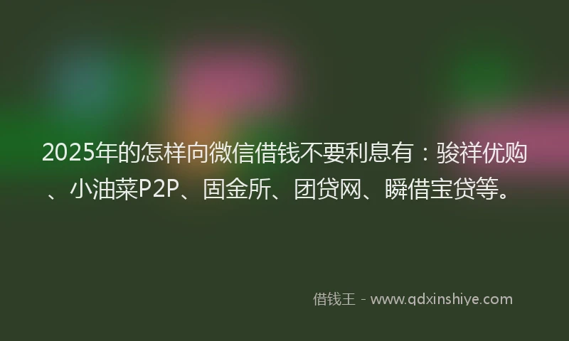 2025年的怎样向微信借钱不要利息有：骏祥优购、小油菜P2P、固金所、团贷网、瞬借宝贷等。